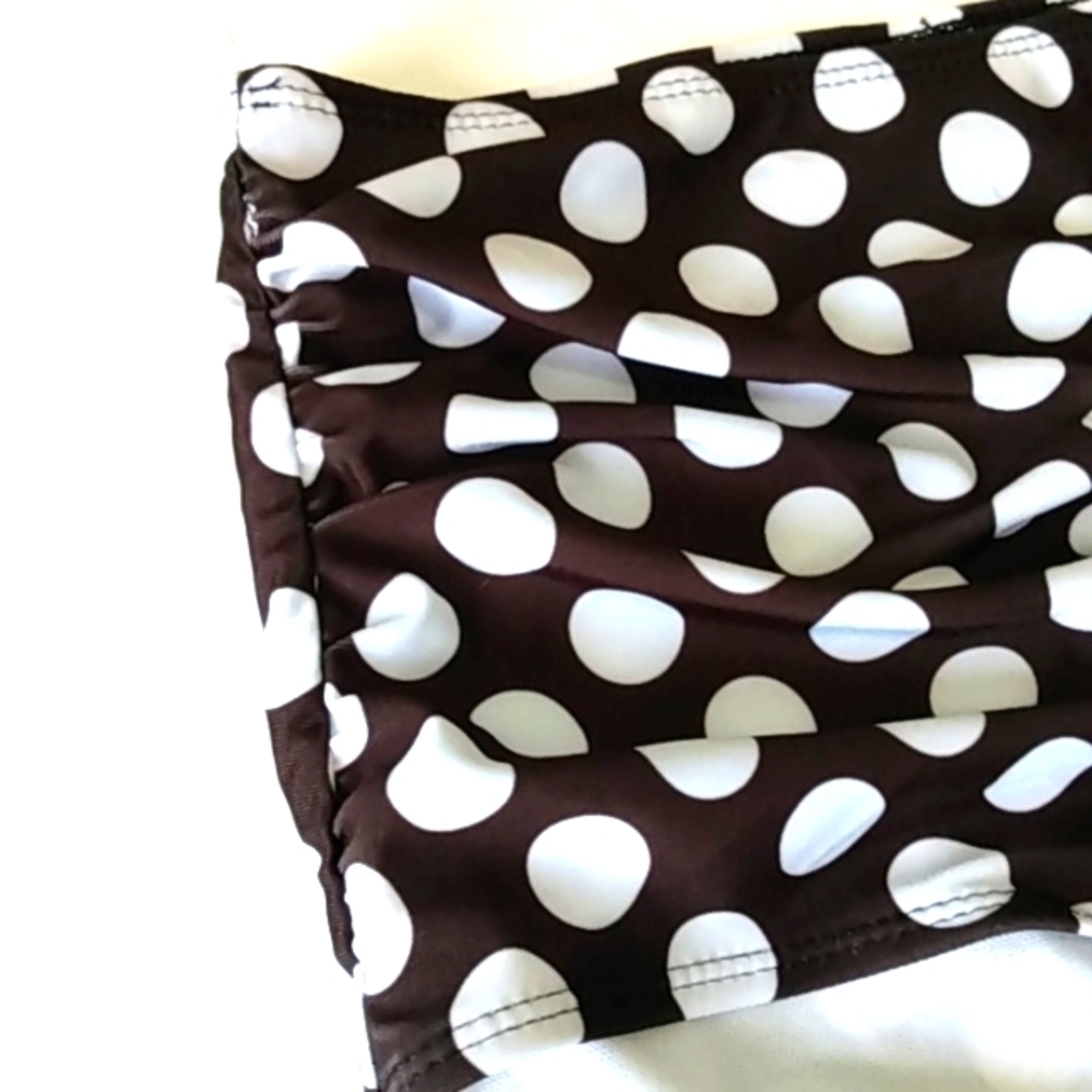 BLACK WHITE POLKADOT RUCHED HIGH-WAIST BIKINI BOTTOM SIZE MED NWOT - Picture 4 of 8